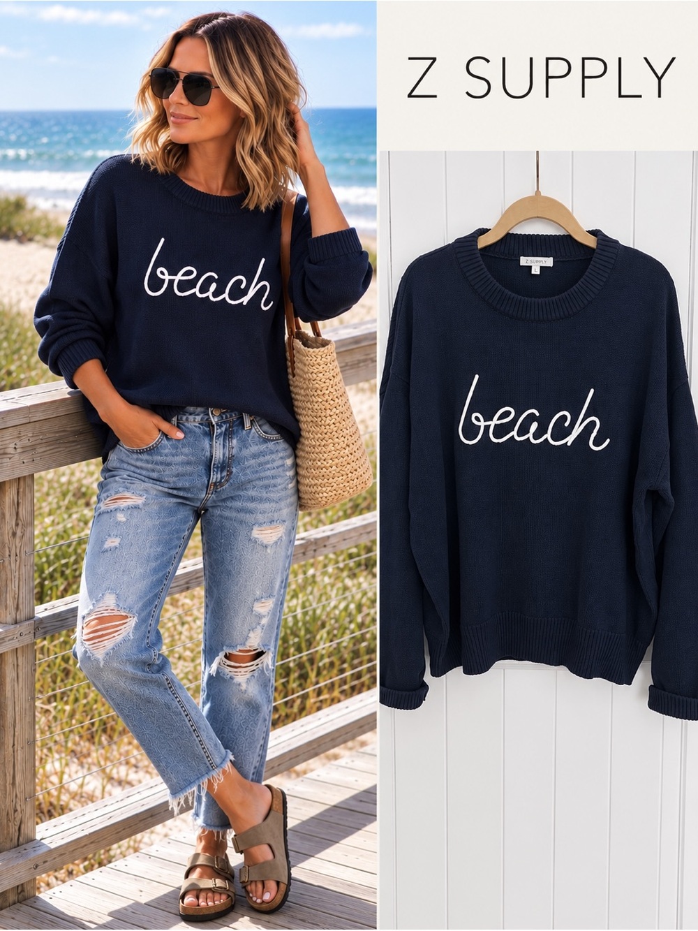 Z SUPPLY Navy Beach Boyfriend Sweater